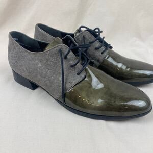 Munro Markella Snake Skin Suede Patent Leather Oxford Derby Shoes Brown Olive Gr